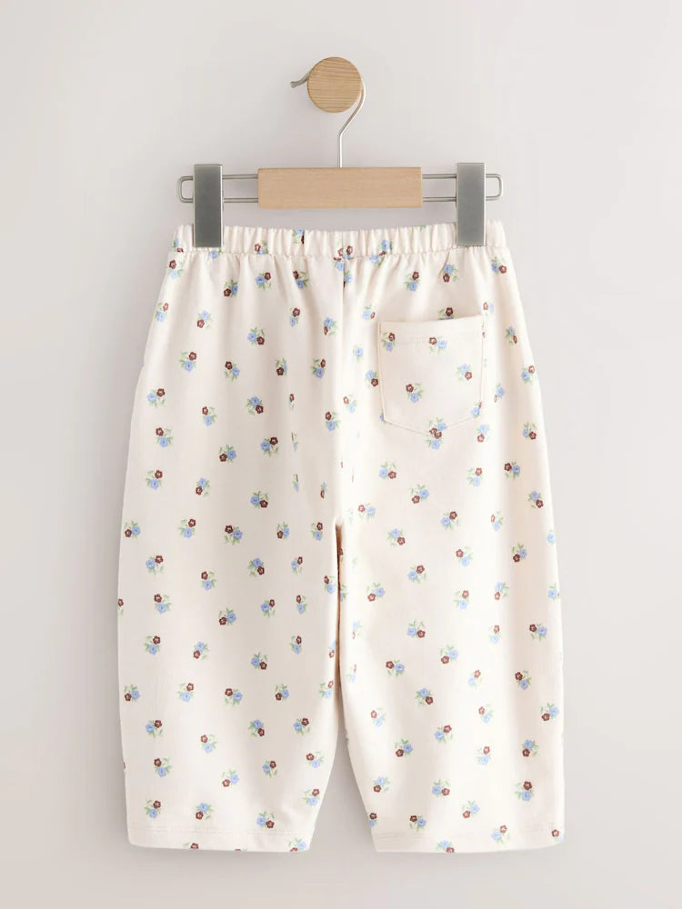 |Girl| Calças Estilo Barril Floral Branco Cru (3 meses a 7 anos)