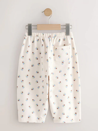 |Girl| Calças Estilo Barril Floral Branco Cru (3 meses a 7 anos)