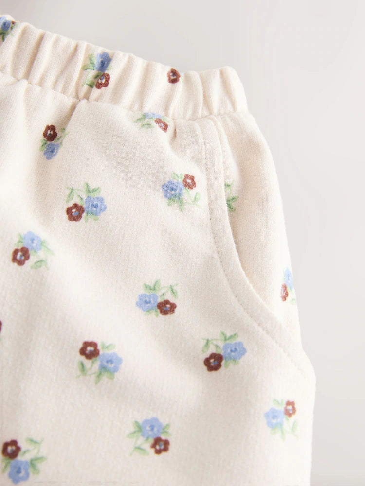 |Girl| Calças Estilo Barril Floral Branco Cru (3 meses a 7 anos)