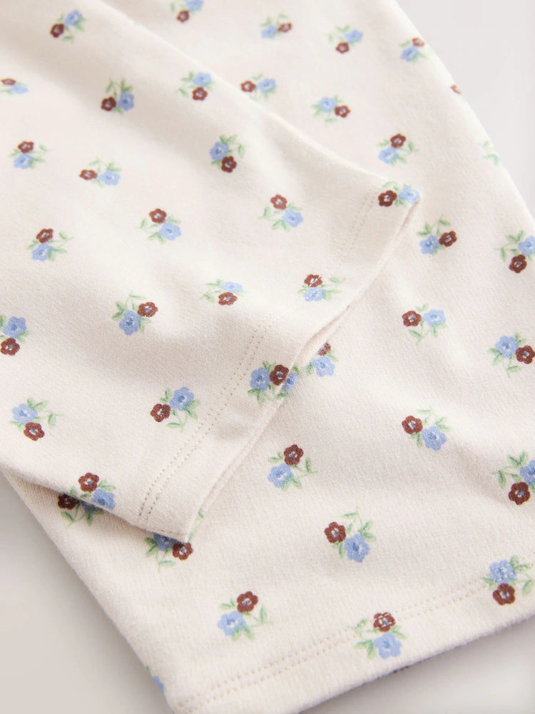 |Girl| Calças Estilo Barril Floral Branco Cru (3 meses a 7 anos)