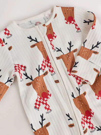 |BabyBoy| Macacão De Dormir De Rena De Natal Para Bebê Cru (0 meses a 3 anos)