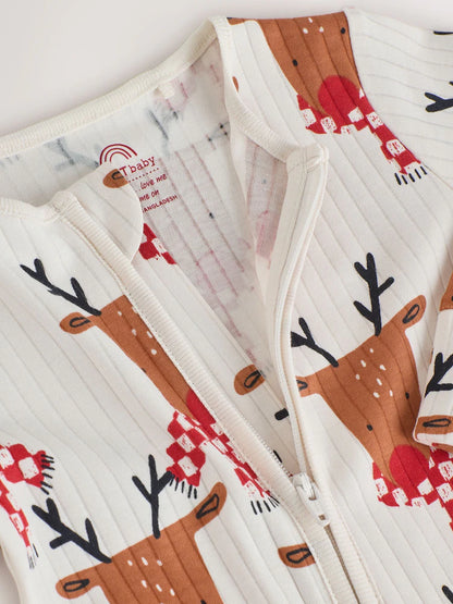|BabyBoy| Macacão De Dormir De Rena De Natal Para Bebê Cru (0 meses a 3 anos)