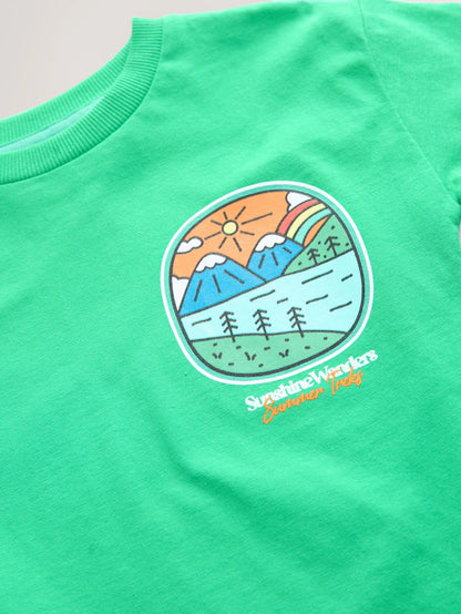 |Boy| Camiseta Estampada Nas Costas, Manga Curta, 100% Algodão, Green Scene (3 meses a 7 anos)