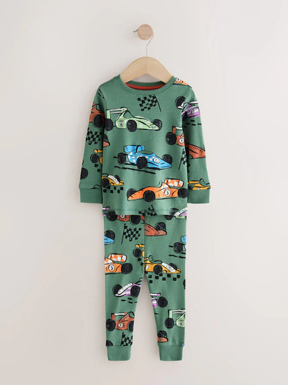 |Boy| Pijama De Corrida Green Race Car Snuggle Fit (1,5-9 anos)