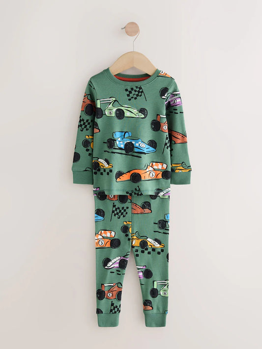 |Boy| Pijama De Corrida Green Race Car Snuggle Fit (1,5-9 anos)