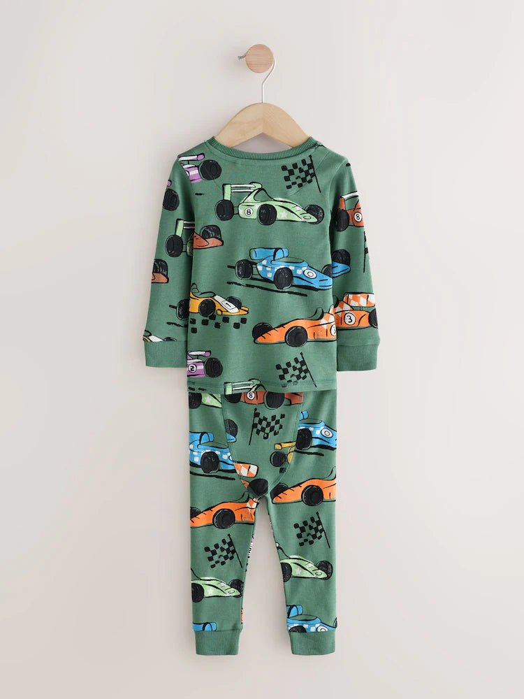 |Boy| Pijama De Corrida Green Race Car Snuggle Fit (1,5-9 anos)