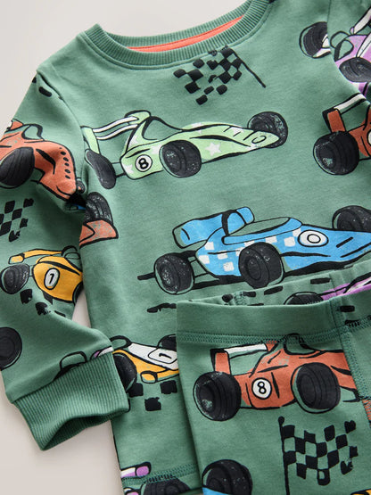 |Boy| Pijama De Corrida Green Race Car Snuggle Fit (1,5-9 anos)
