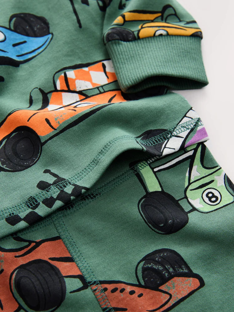 |Boy| Pijama De Corrida Green Race Car Snuggle Fit (1,5-9 anos)