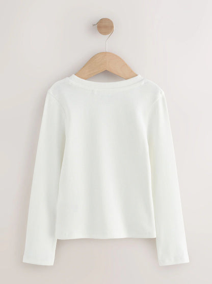 |BigGirl| Blusa Branca Canelada De Manga Comprida (3-16 anos)