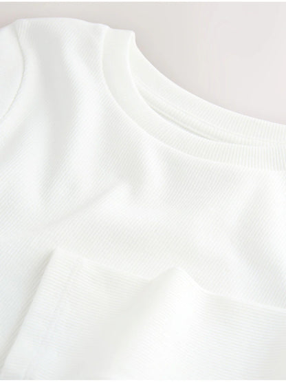 |BigGirl| Blusa Branca Canelada De Manga Comprida (3-16 anos)