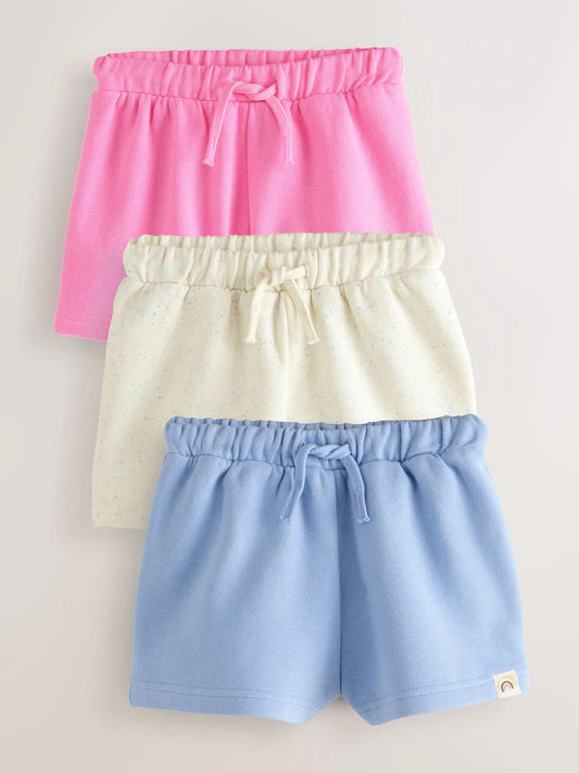 |Girl| Conjunto de shorts azul/rosa/aveia, pacote com 3 (3 meses a 7 anos)