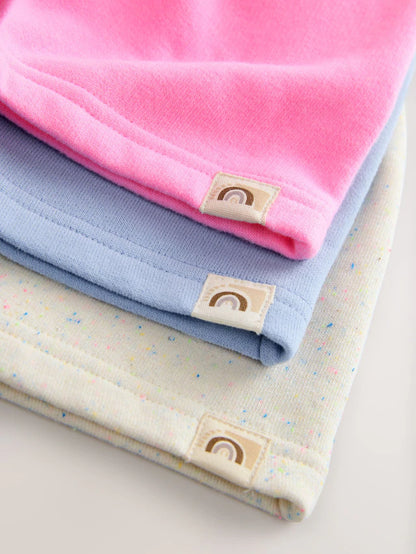 |Girl| Conjunto de shorts azul/rosa/aveia, pacote com 3 (3 meses a 7 anos)