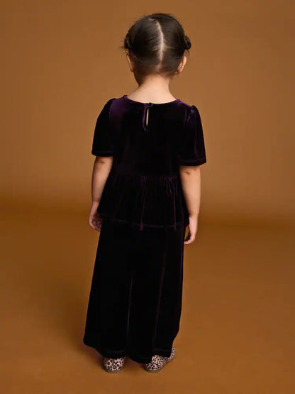 |Girl| Conjunto Coordenado De Veludo Roxo (3 meses a 8 anos)