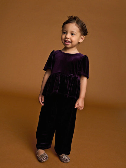 |Girl| Conjunto Coordenado De Veludo Roxo (3 meses a 8 anos)