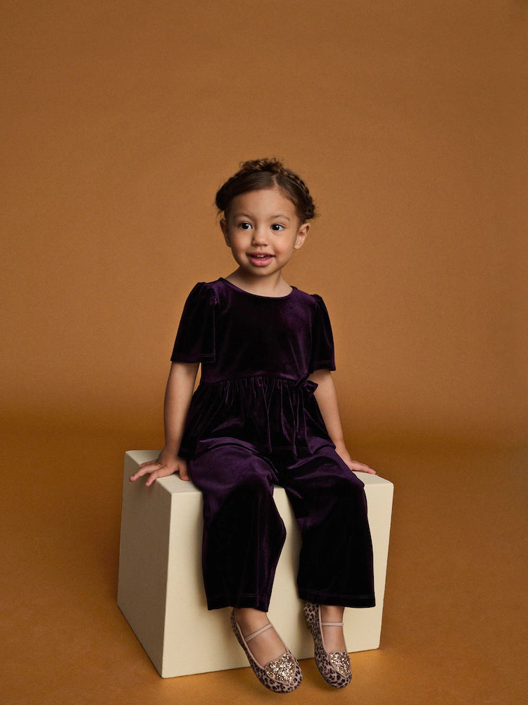 |Girl| Conjunto Coordenado De Veludo Roxo (3 meses a 8 anos)