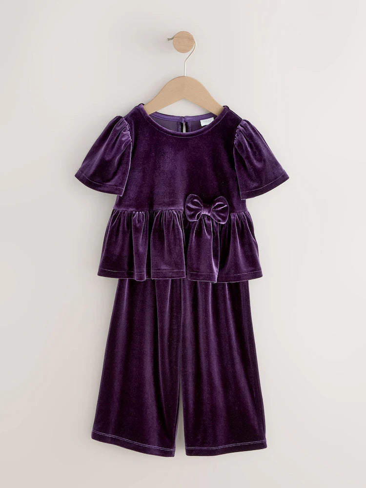 |Girl| Conjunto Coordenado De Veludo Roxo (3 meses a 8 anos)