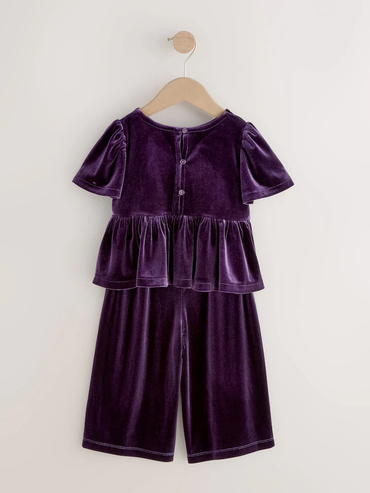 |Girl| Conjunto Coordenado De Veludo Roxo (3 meses a 8 anos)