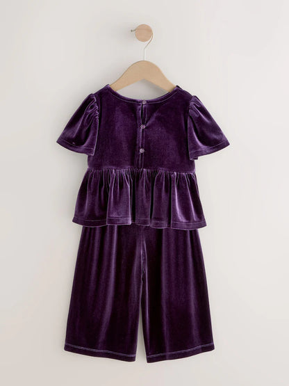 |Girl| Conjunto Coordenado De Veludo Roxo (3 meses a 8 anos)