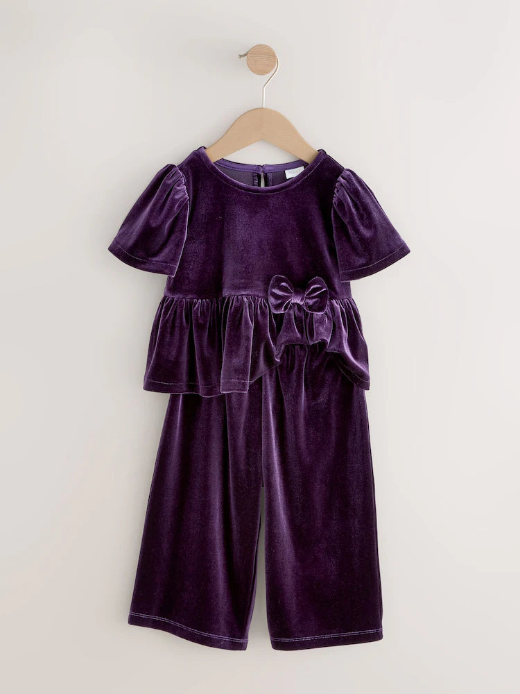 |Girl| Conjunto Coordenado De Veludo Roxo (3 meses a 8 anos)