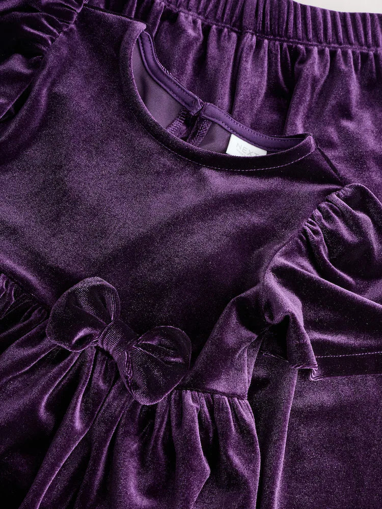 |Girl| Conjunto Coordenado De Veludo Roxo (3 meses a 8 anos)