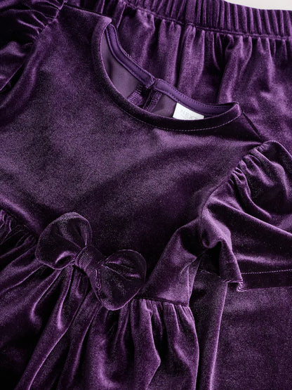 |Girl| Conjunto Coordenado De Veludo Roxo (3 meses a 8 anos)