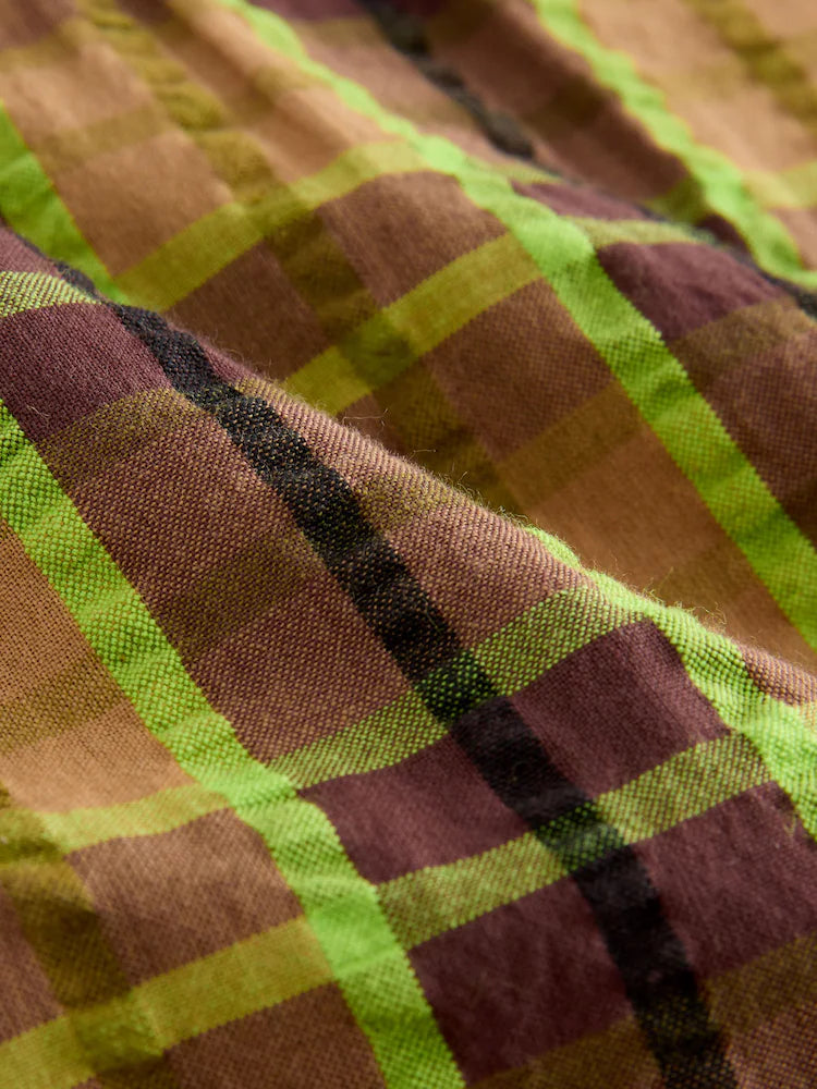 |Girl| Vestido De Manga Comprida Com Babados e Gola Xadrez Chocolate/Lima (3 meses a 8 anos)