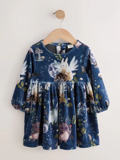 |Girl| Vestido De Veludo Estampado Com Personagens Da Marinha (3 meses a 8 anos)