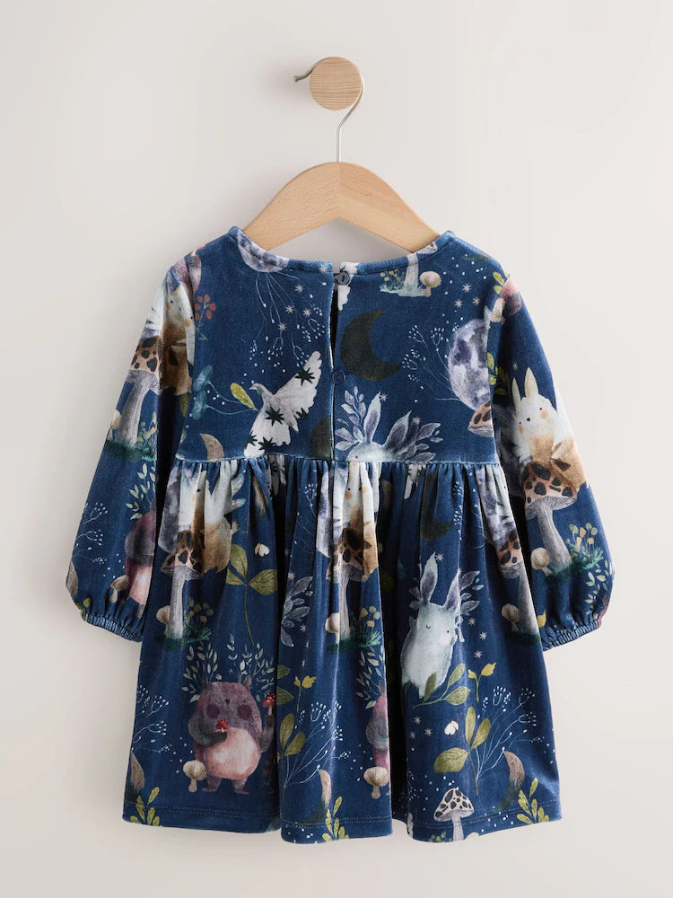 |Girl| Vestido De Veludo Estampado Com Personagens Da Marinha (3 meses a 8 anos)