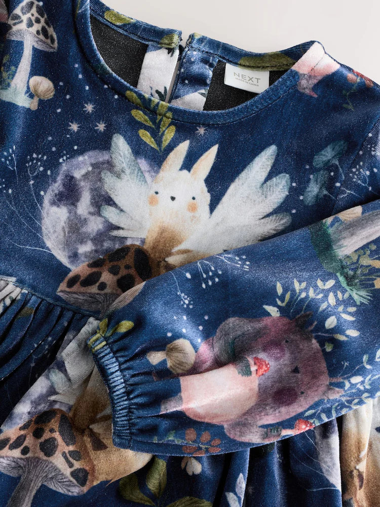 |Girl| Vestido De Veludo Estampado Com Personagens Da Marinha (3 meses a 8 anos)