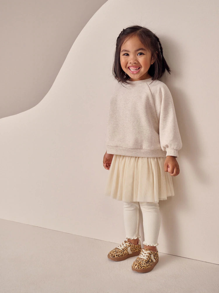 |Girl| Conjunto De 2 Peças De Saia e Leggings Em Moletom Neutro (3 meses a 7 anos)
