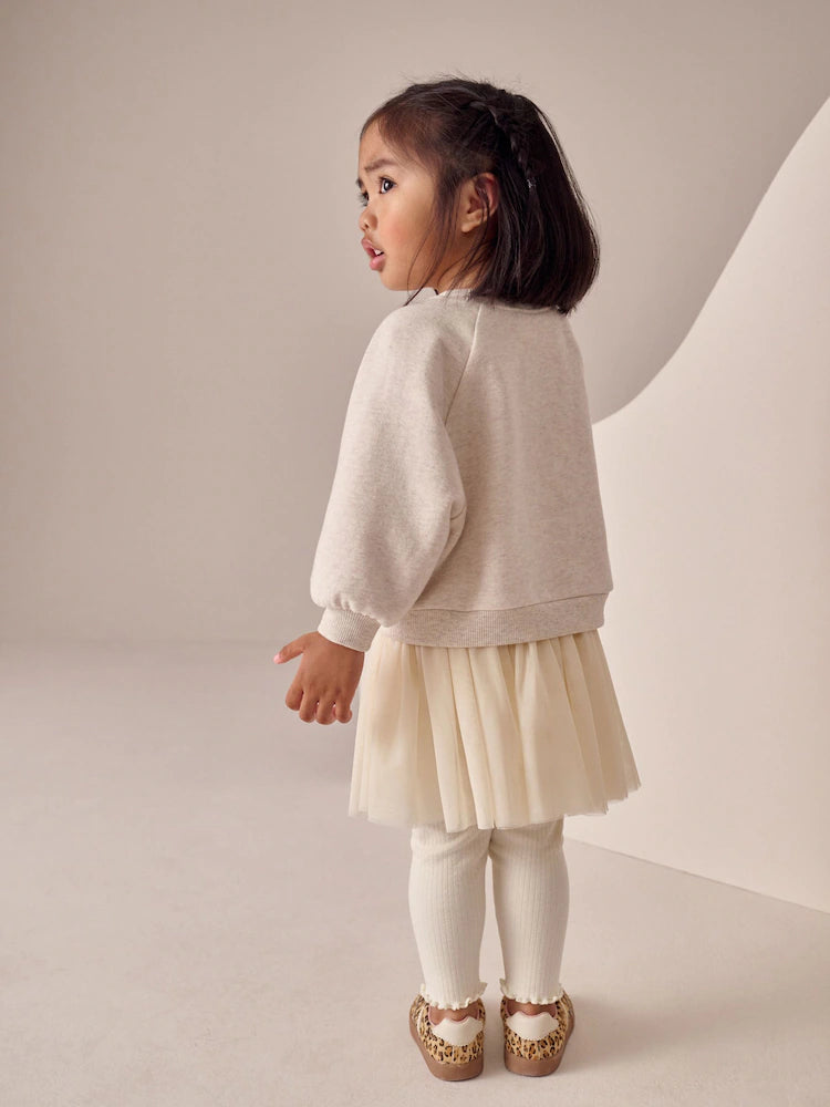 |Girl| Conjunto De 2 Peças De Saia e Leggings Em Moletom Neutro (3 meses a 7 anos)