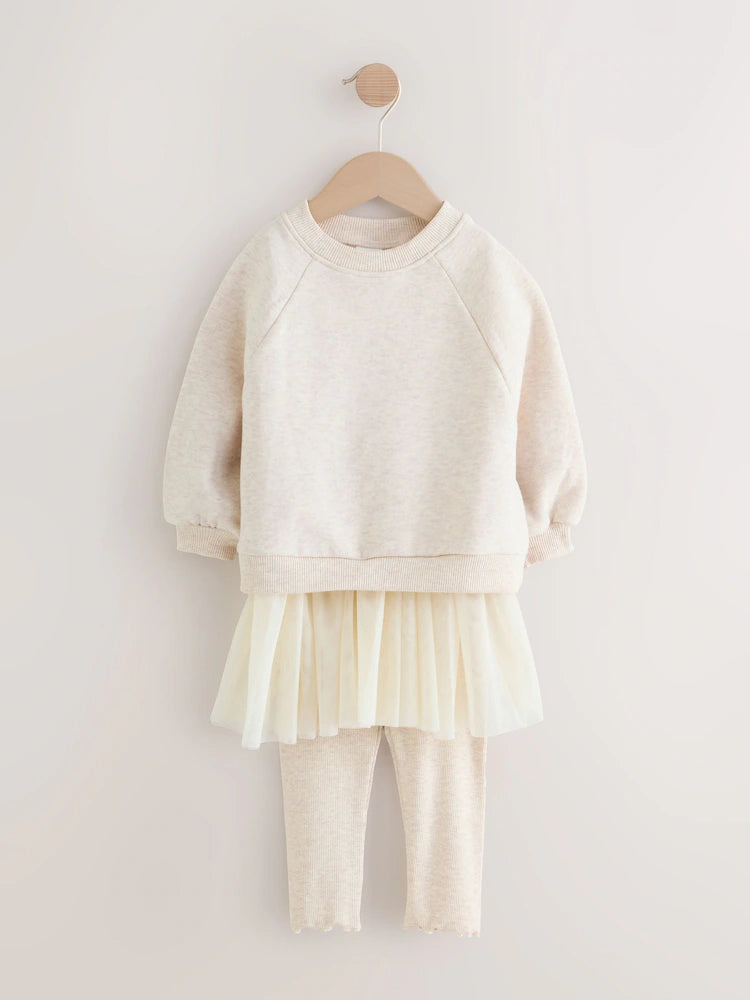 |Girl| Conjunto De 2 Peças De Saia e Leggings Em Moletom Neutro (3 meses a 7 anos)