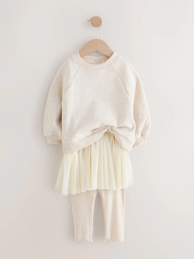 |Girl| Conjunto De 2 Peças De Saia e Leggings Em Moletom Neutro (3 meses a 7 anos)