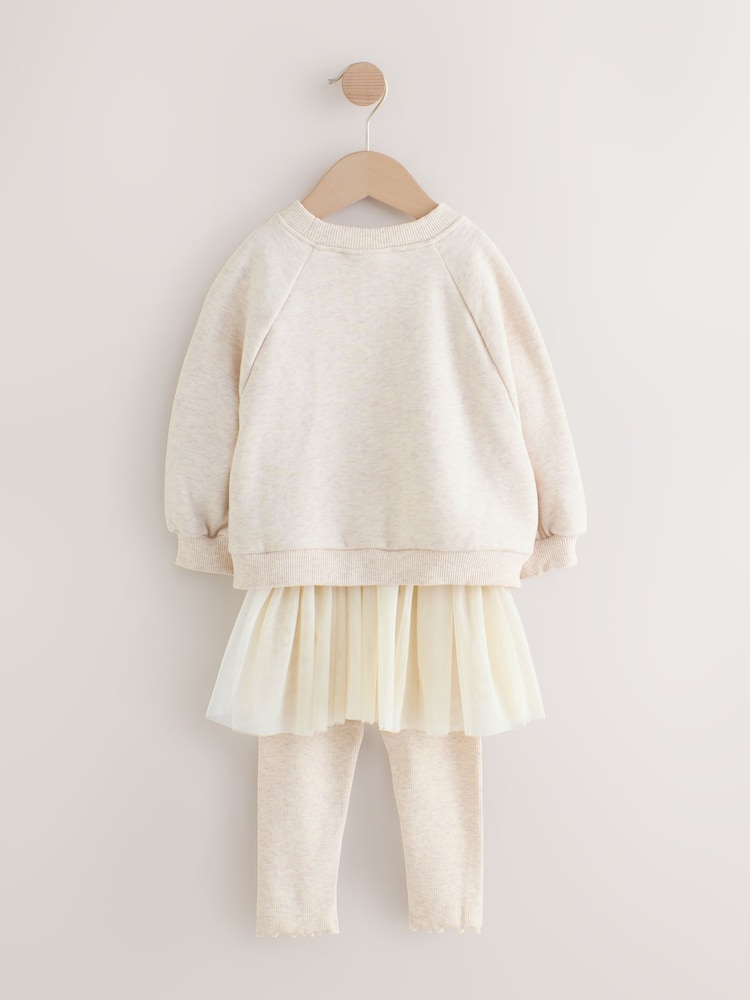 |Girl| Conjunto De 2 Peças De Saia e Leggings Em Moletom Neutro (3 meses a 7 anos)