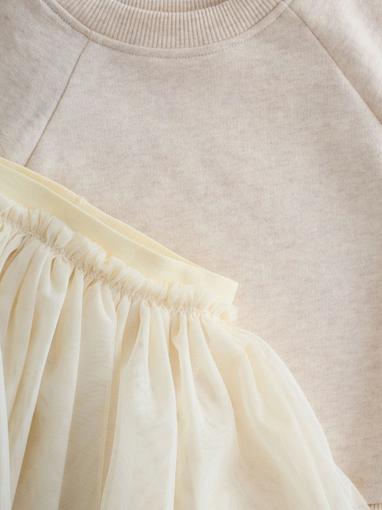 |Girl| Conjunto De 2 Peças De Saia e Leggings Em Moletom Neutro (3 meses a 7 anos)