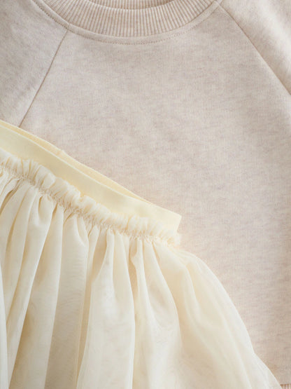 |Girl| Conjunto De 2 Peças De Saia e Leggings Em Moletom Neutro (3 meses a 7 anos)