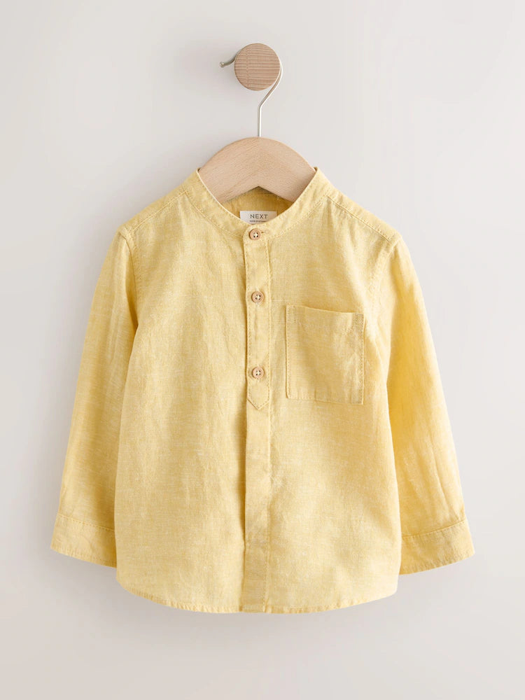 |Boy| Camisa Amarela Com Gola Padre Em Mistura De Linho (3 meses a 7 anos)