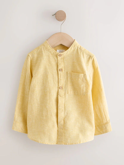 |Boy| Camisa Amarela Com Gola Padre Em Mistura De Linho (3 meses a 7 anos)