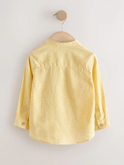 |Boy| Camisa Amarela Com Gola Padre Em Mistura De Linho (3 meses a 7 anos)