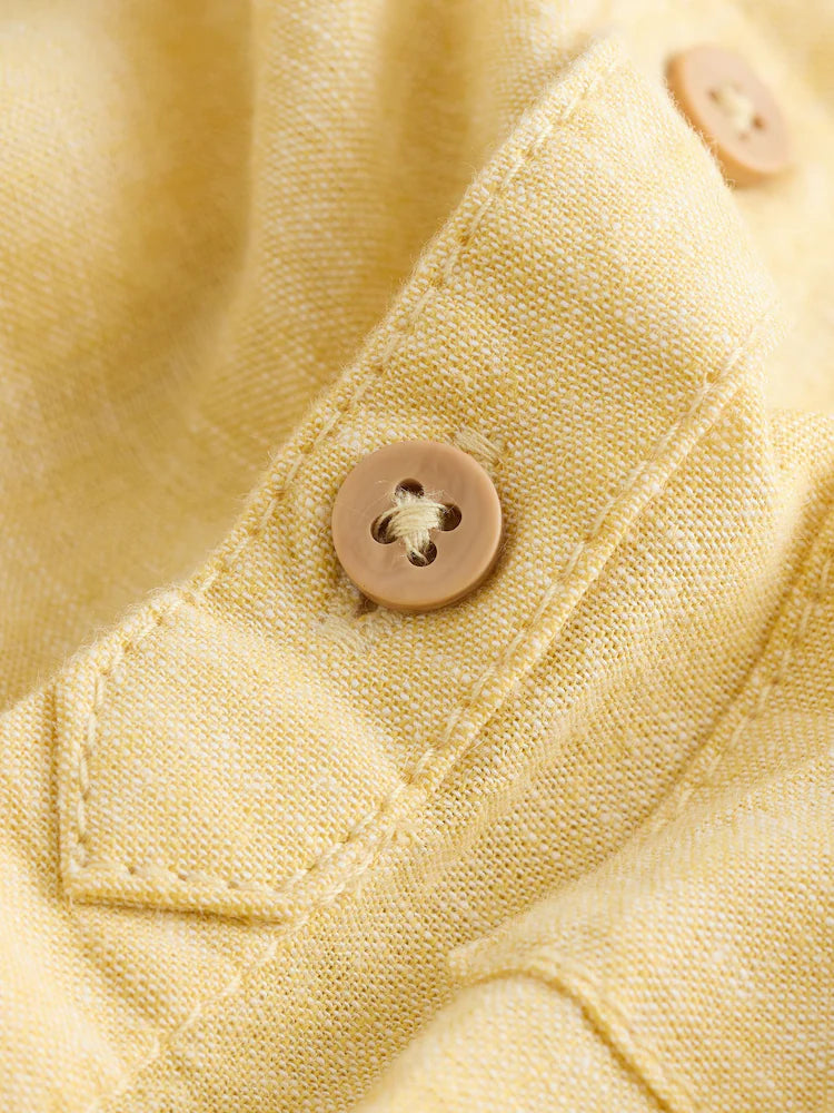 |Boy| Camisa Amarela Com Gola Padre Em Mistura De Linho (3 meses a 7 anos)
