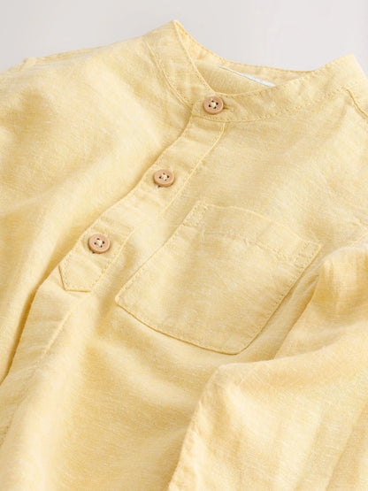 |Boy| Camisa Amarela Com Gola Padre Em Mistura De Linho (3 meses a 7 anos)