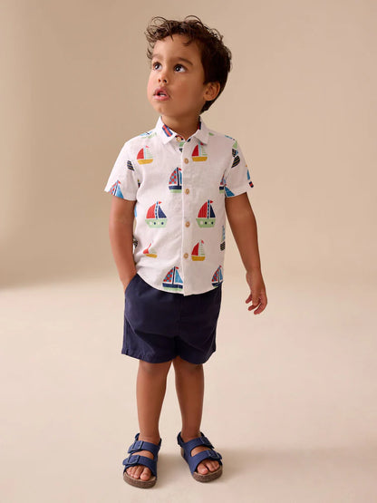 |Boy| Camiseta De Manga Curta Com Estampa Náutica Branca (3 meses a 7 anos)