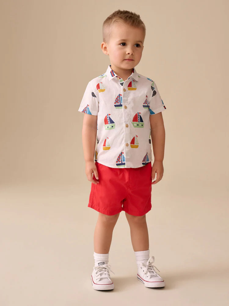 |Boy| Camiseta De Manga Curta Com Estampa Náutica Branca (3 meses a 7 anos)