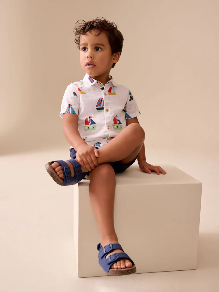 |Boy| Camiseta De Manga Curta Com Estampa Náutica Branca (3 meses a 7 anos)