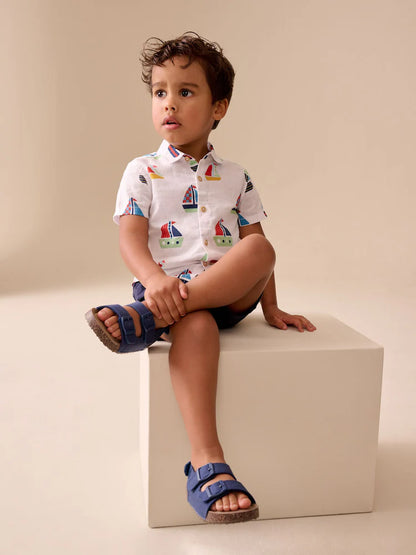 |Boy| Camiseta De Manga Curta Com Estampa Náutica Branca (3 meses a 7 anos)