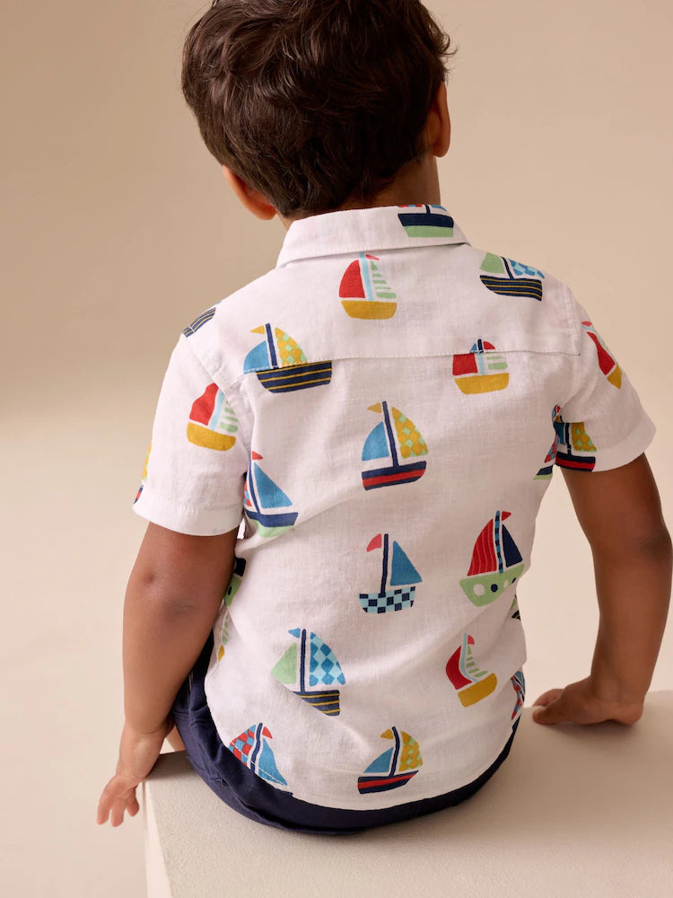 |Boy| Camiseta De Manga Curta Com Estampa Náutica Branca (3 meses a 7 anos)