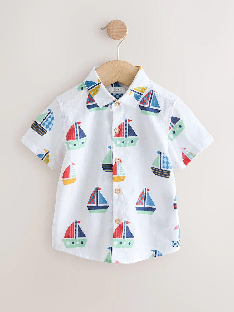 |Boy| Camiseta De Manga Curta Com Estampa Náutica Branca (3 meses a 7 anos)