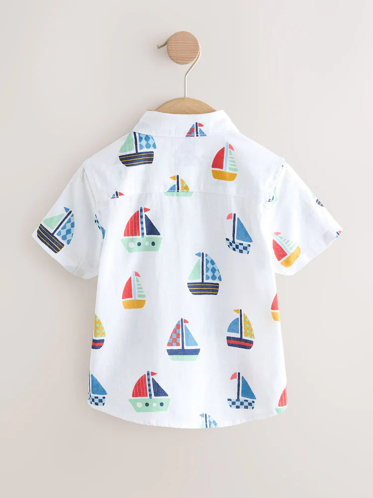 |Boy| Camiseta De Manga Curta Com Estampa Náutica Branca (3 meses a 7 anos)