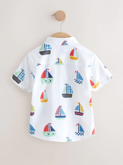 |Boy| Camiseta De Manga Curta Com Estampa Náutica Branca (3 meses a 7 anos)