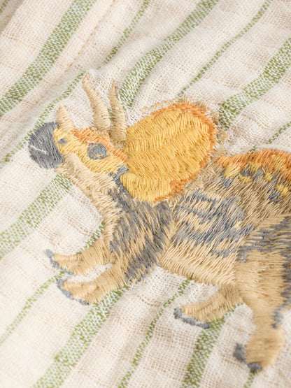 |Boy| Camisa De Manga Curta Listrada Em Tom Cru Com Estampa De Dinossauro (3 meses a 7 anos)